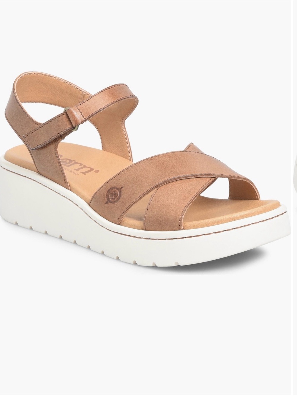 Born Women's Casual Tan Wedge Sandal with White Platform Sole Size 9